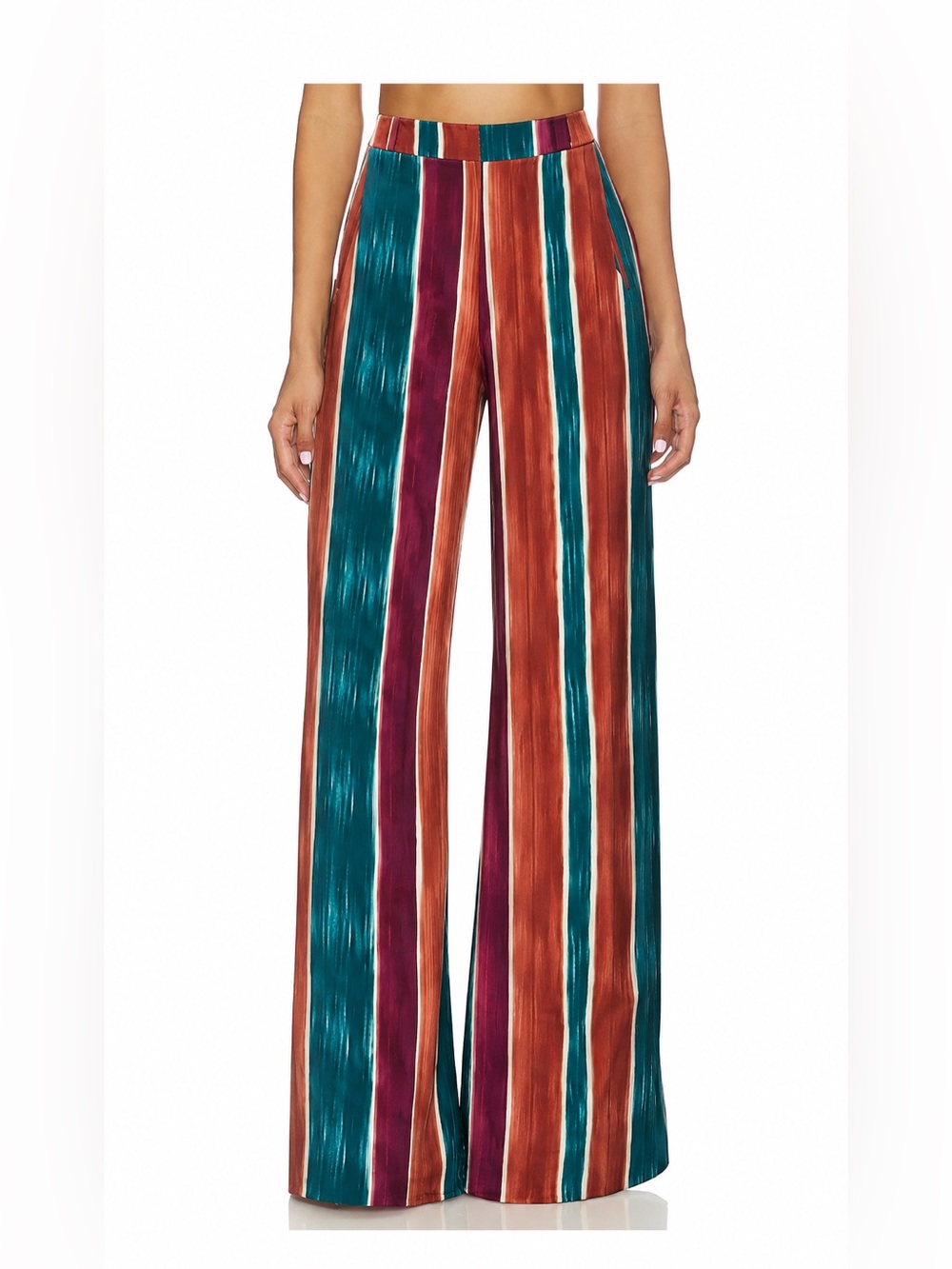 PatBO • Rio teal multi stripe wide leg pleated pants